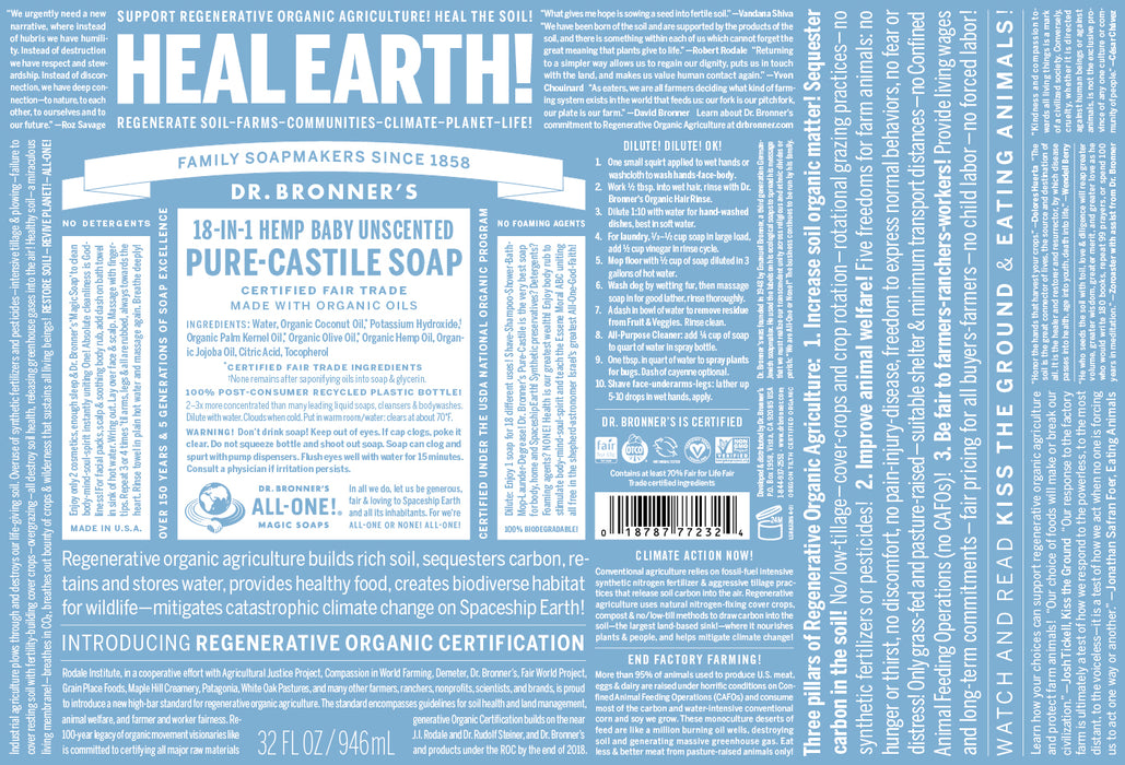 Dr. Bronner's Liquid Castile Soap, Baby, Unscented