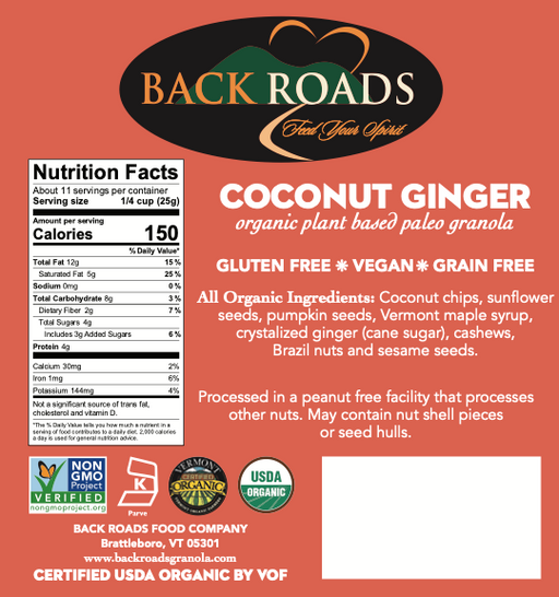 Back Roads Coconut Ginger Granola, Organic, GF V Paleo