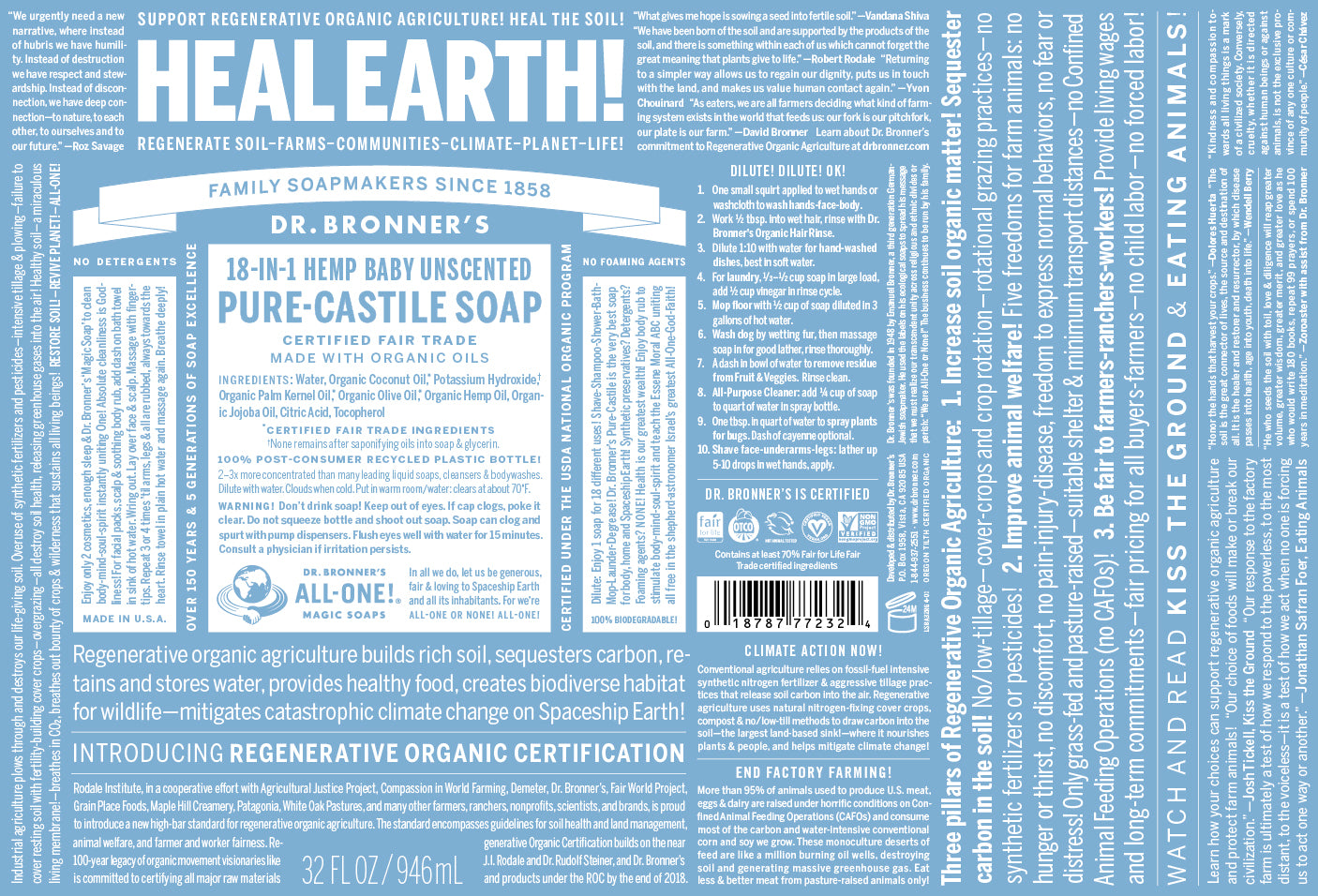 Dr. Bronner's Liquid Castile Soap, Baby, Unscented